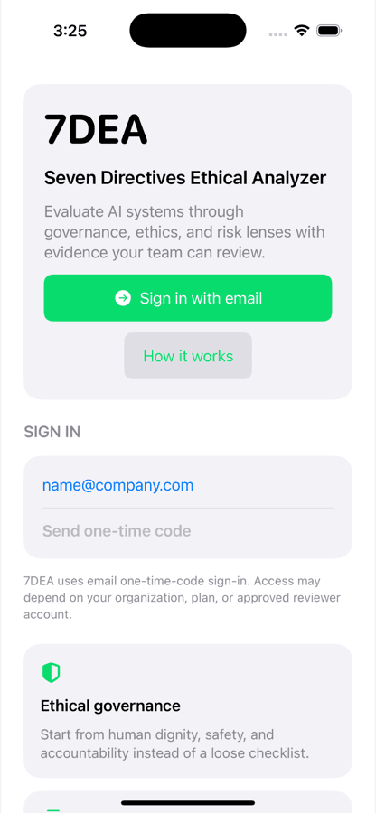 7DEA iOS landing screen